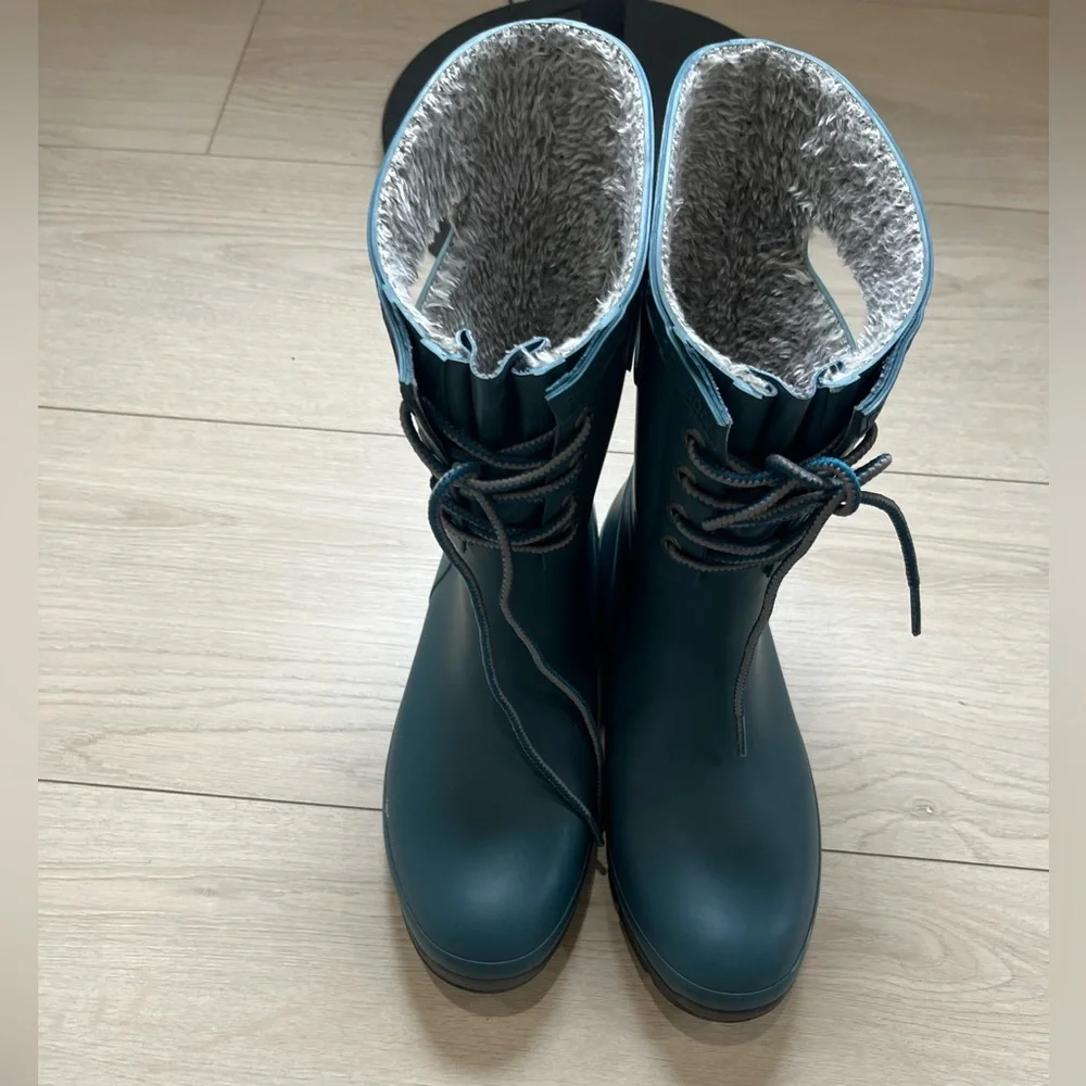 BOGS Amanda Rain Boots With Plush Lining Waterproof Women 9 LaceUp Turquoise - Picture 2 of 13